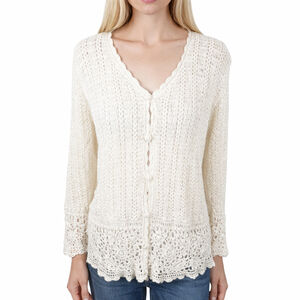 Celina Yang Ivory Crochet Button Cardigan Sweater Open Knit Cottage Size M VTG